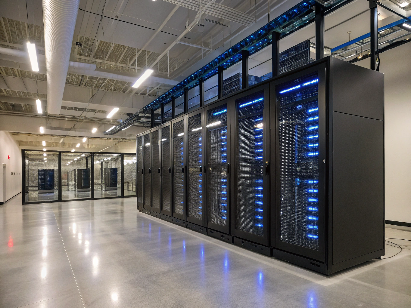 High-density enterprise AI and GPU server racks in modern data center